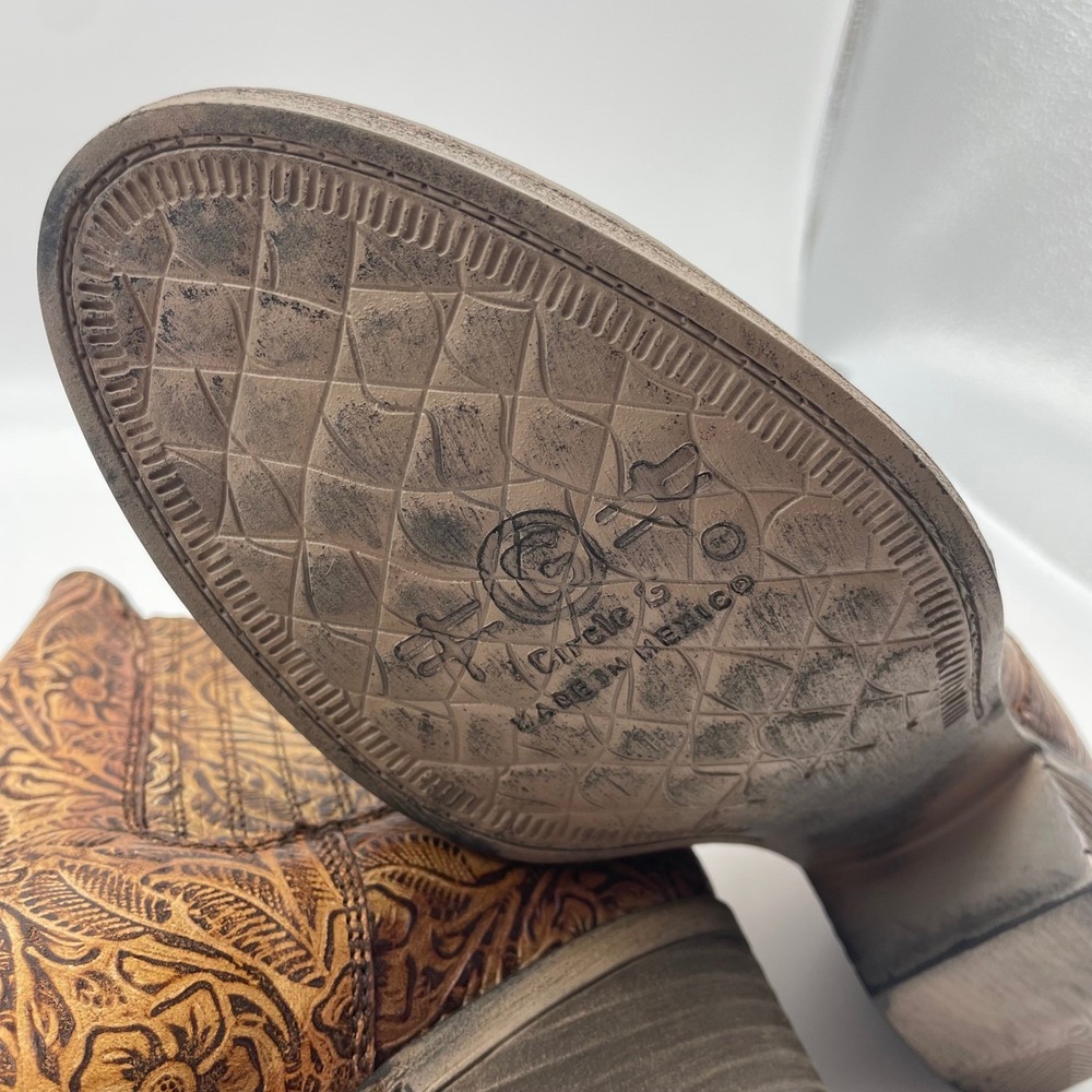 Circle G Women's Floral Tooled Leather Embossed Lace Up Ankle Boots Sz 7 Booties - Picture 5 of 7